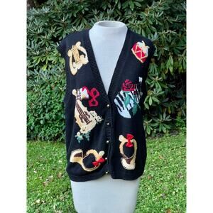 VTG Ugly Christmas Sweater Music Teacher Vest Jingle Bells M Black